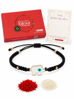 El Regalo 1PC Elephant Evil Eye Rakhi for Brother with & Message Card in Gift Box- Rakhi for Brother/Bhabhi/Niece or Nephew (White elephant Black)