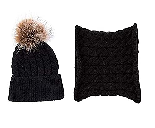 El Regalo Knitted Winter Hat and Scarf Combo Set for Kids. Warm Cap Beanie Pom Pom (Grey)