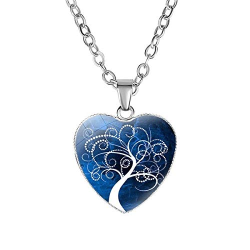 El Regalo 1 PC Tree of Life Vintage Glass Cabochon Heart Pendant Necklace for Women & Girls - Valentines Heart Jewelry for Girls & Women (Blue)