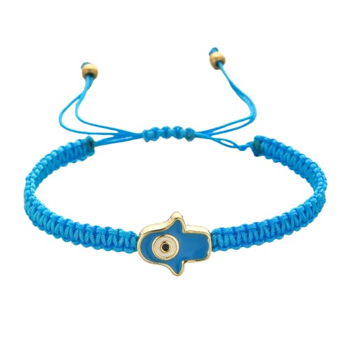 El Regalo 1 PC Hamsa Hand Evil Eye Charms Handmade Adjustable Unisex Bracelet for Girls/Boys/Men/Women (Light Blue)