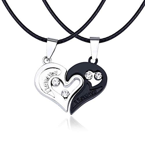El Regalo 2PCs Stainless Steel Love Heart CZ I Love You Puzzle Matching Couple Pendant Necklaces- Anti Tarnish Best Friend Heart Necklaces for Girls/Boys/Men/Women/Besties (Black & Silver Hearts)