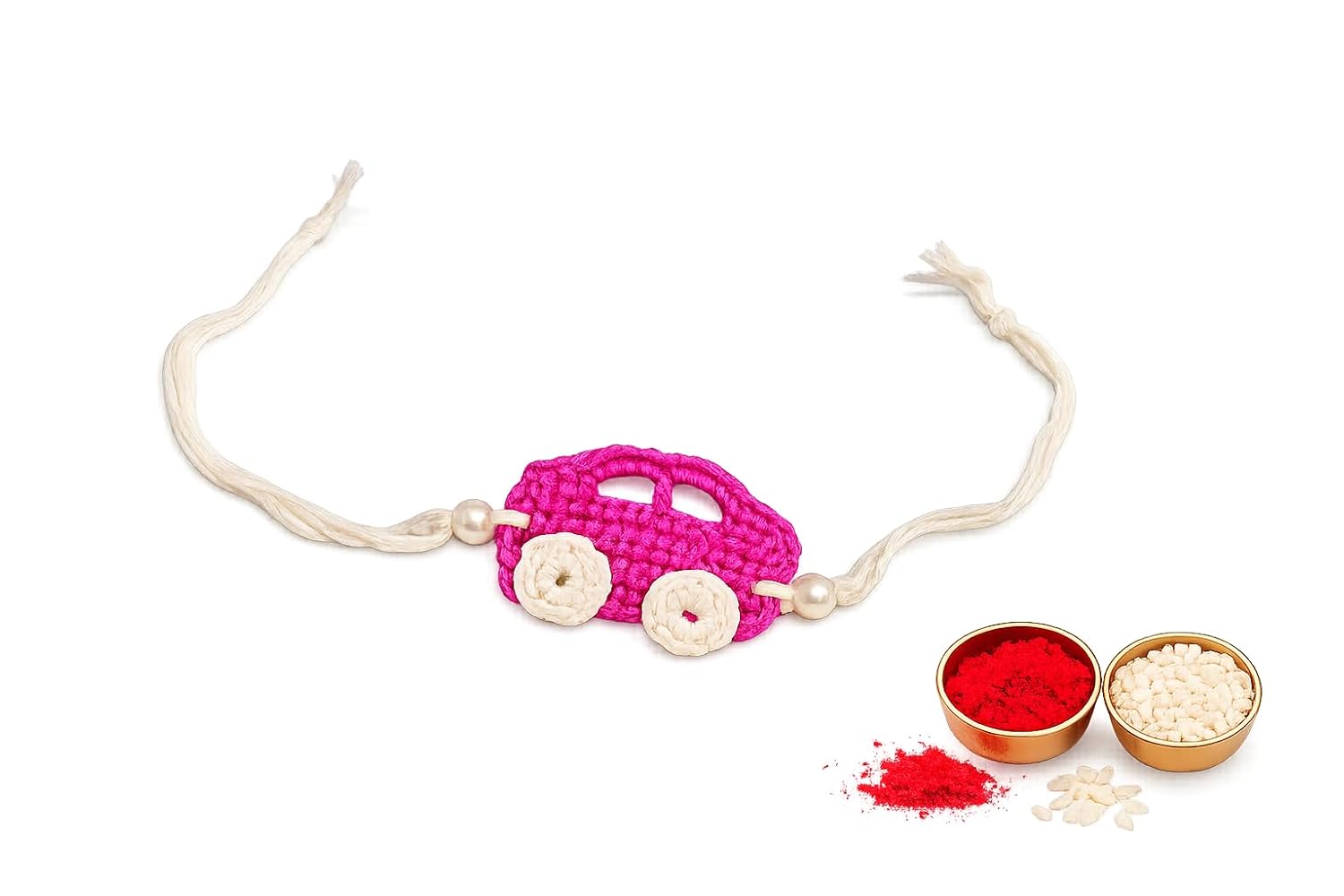 El Regalo Kids Rakhi- Crochet handmade Rakhis for Little Brother/Niece/Nephew Soft, Knitted Crochet Rakhis with Cartoon Characters- for Kids/Babies/Toddlers (Pink Car Kids Rakhi)