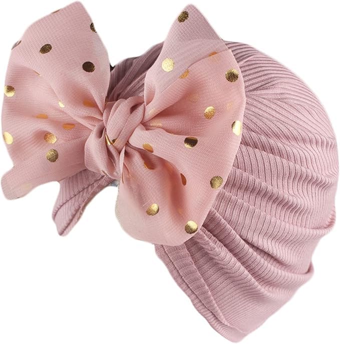 El Regalo 1PC Baby Turban Headband - Soft Nylon Bow with Golden Polka Dots - Newborn to Toddler Headwrap for Baby Girls - Stretchy & Comfortable Fit for 6 Months to 5 Years (Lavender, One Size)