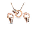 El Regalo Crystal Roman Numeral Stainless Steel Necklace & Earrings Jewelry Set For Girls & Women- Anti tarnish, Waterproof Double Ring Infinity Love Jewelry