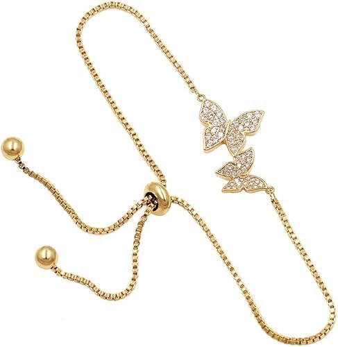 El Regalo Luxury Cubic Zirconia Butterfly Bracelet for Women - Adjustable Sparkling 3D Butterfly Tennis Bracelet, Elegant Brass CZ Inlaid Design