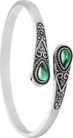 El Regalo Vintage Ethnic Style Inlaid Imitation Stone Cuff Bracelet - Adjustable Elegant Open Bangle for Women & Teenagers, Good for Small Wrists