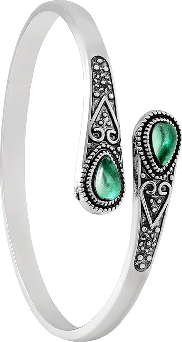 El Regalo Vintage Ethnic Style Inlaid Imitation Stone Cuff Bracelet - Adjustable Elegant Open Bangle for Women & Teenagers, Good for Small Wrists