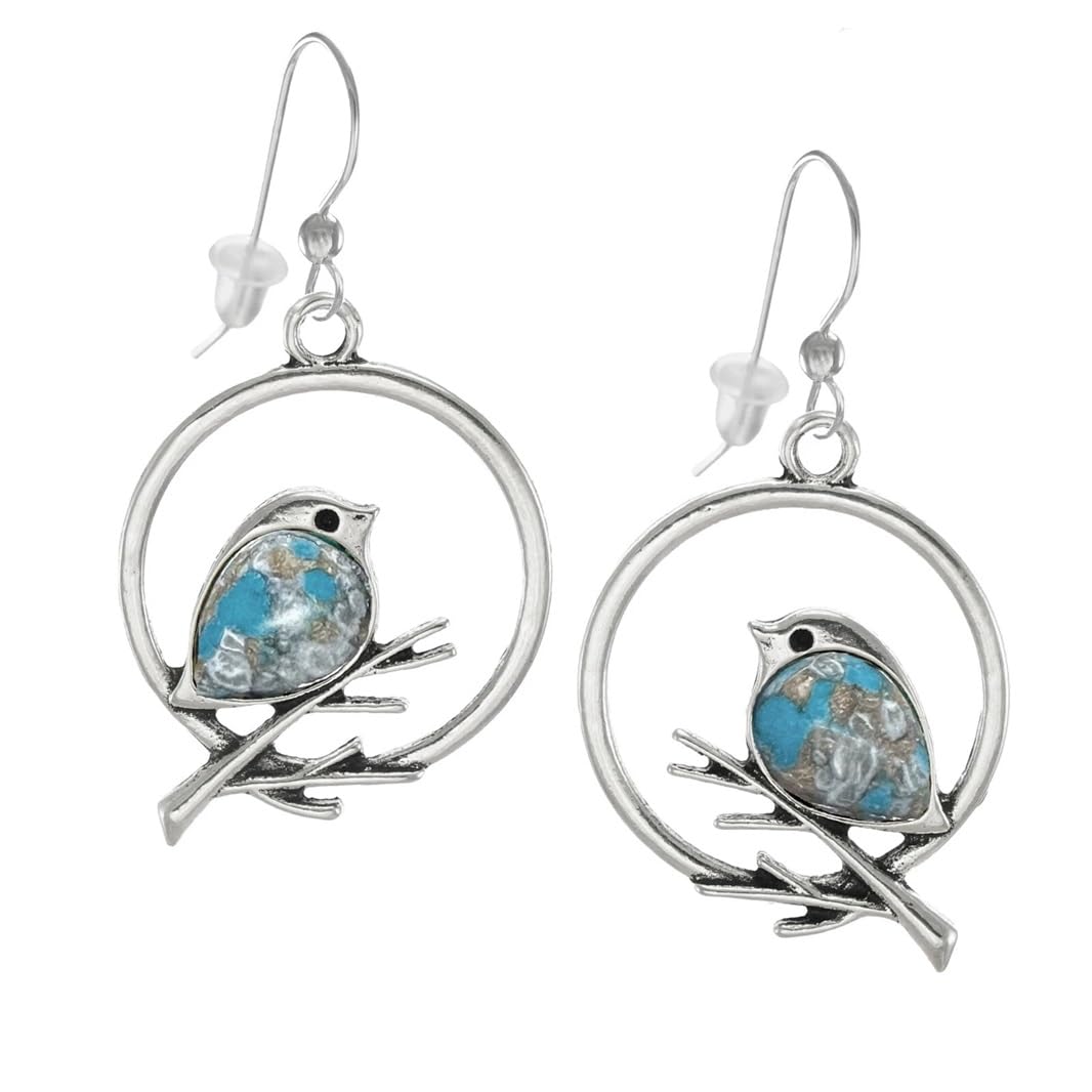El Regalo Vintage Bohemian Blue Turquoise Kingfisher Bird Dangle Earrings for Women - Elegant Handcrafted Nature-Inspired Statement Jewelry