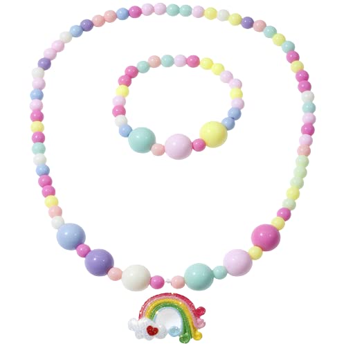 El Regalo 2 PCs Kids Girls Colorful Jewelry Sets - Kids Candy Color Unicorn, Mermaid, Rainbow themes based Necklace & Bracelets Sets for Girls & Toddlers (Colorful Beads Rainbow Set)