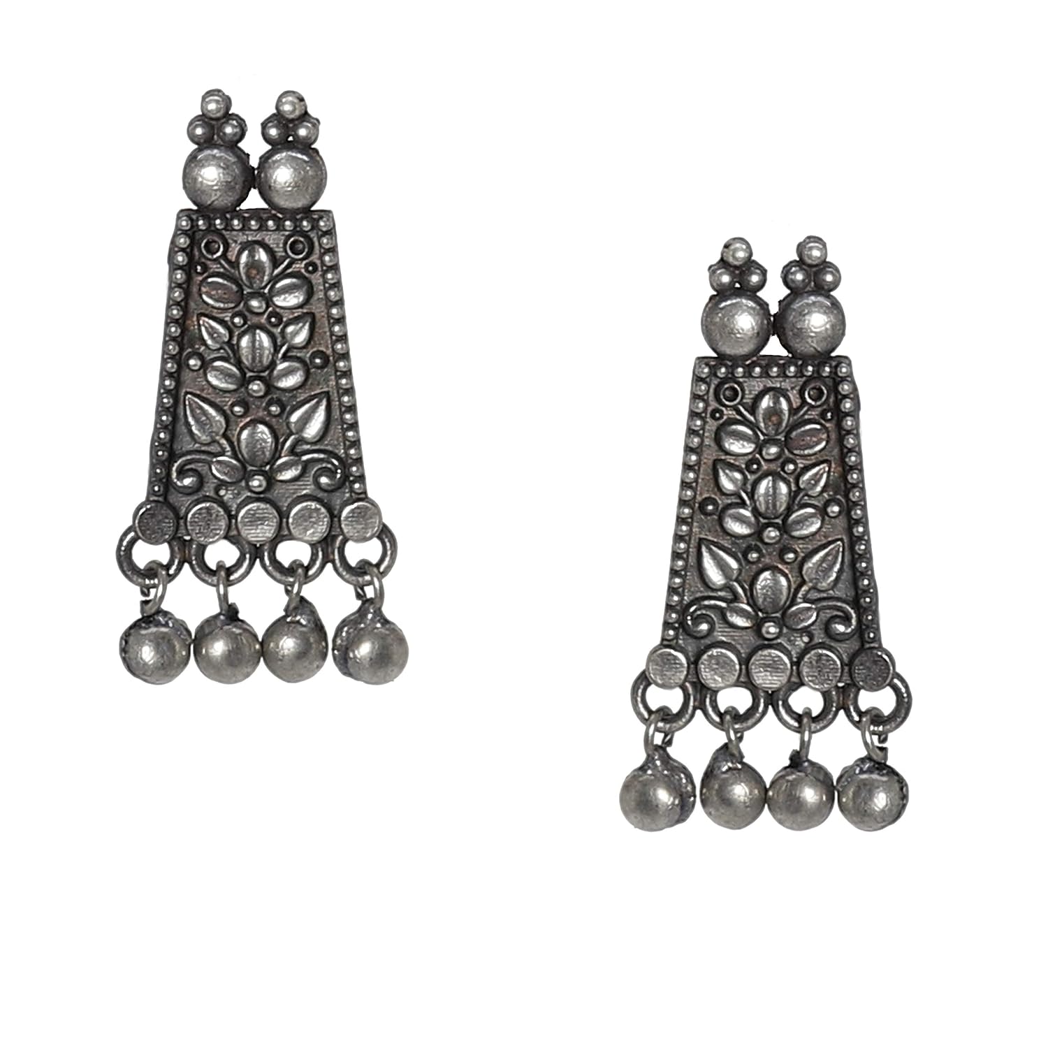 El Regalo Indian Statement Antique Finish Geometric Earrings with Beautiful Carvings | Handmade Earrings