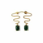 El Regalo Modern Zigzag Brass Statement Drop Earrings for Women & Girls - Contemporary Geometric Handmade Jewelry with Rectangle Stones Drops - Studs for For Western & Ethnic Wear (Emerald Green)