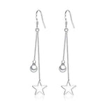 El Regalo 925 Silver Plated Minimalist Long Thin Linear CZ Elegant Threader Dangle Chain Earrings for Girls & Women (Star Pearl Tassel)
