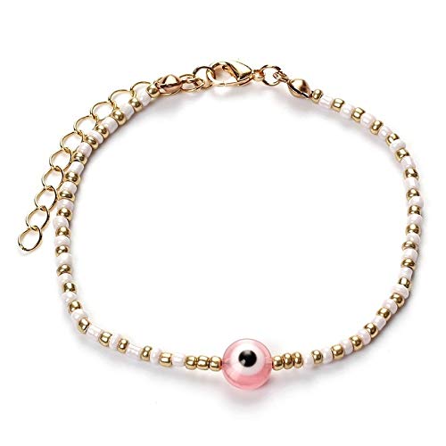 El Regalo Women's Evil Eye Colored Beaded Bracelet Cute Colored Protection- Good Luck Evil Eye Nazariya Bracelet (Pink)