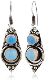 El Regalo Vintage Antique Silver Finish Gemstones Hook Earrings for Girls & Women | Light Weight Semi Precious Stones Earrings (Moonstone)