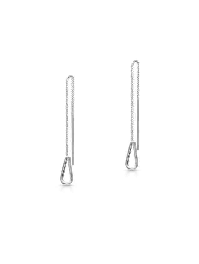 El Regalo Minimalist Threader Earrings for Women | Long Chain Drop Dangle Earrings | Elegant Pull Through Ear Thread Earrings | Sui Dhaga Tassel Threaders (Silver Drop Threader)