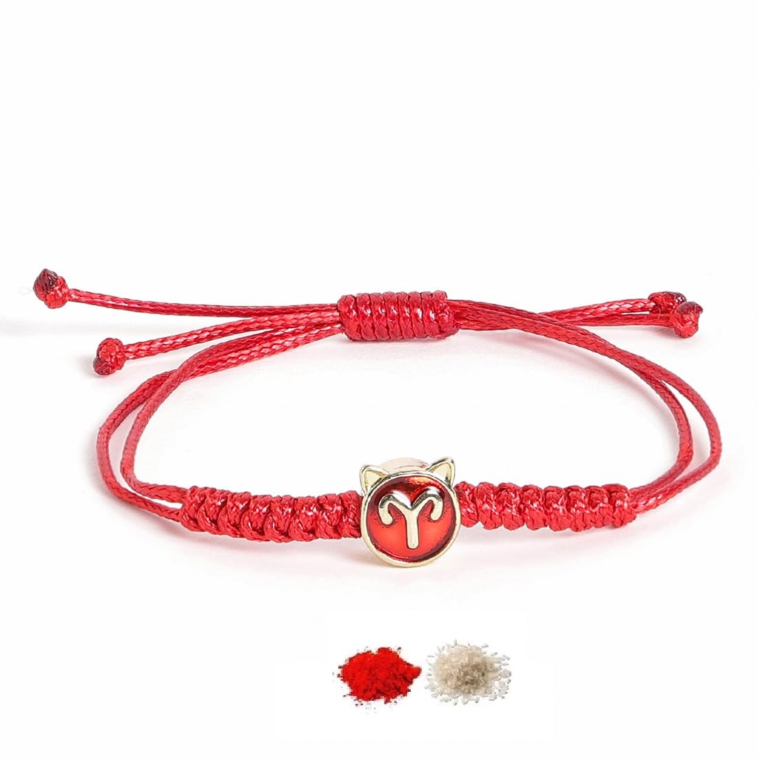 El Regalo 1 PC Zodiac Signs/Sun Signs Red Thread Bracelet Rakhi for Bhai/Brother/Niece or Nephew - Zodiac Sign Rakhi, Roli-Chawal Shagun, Rakhi Message Card in Rakhi Box (Aries Rakhi)