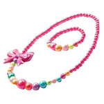 El Regalo Shiny Rose Pink Bow Beads Necklace & Bracelet Jewelry Set for Girls/Kids- Colorful Rainbow Beads Bow Girls Jewelry Set