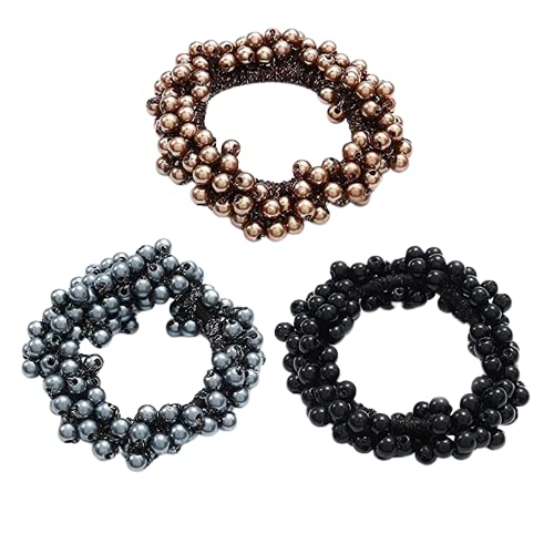 El Regalo 3 PCs Hair Ties, Elastic Pearls Hair Scrunchies, Pearl Hair Bands Bead Hair Ropes Hair Accessories for Women and Girls (Pack of 3) (Option-1)