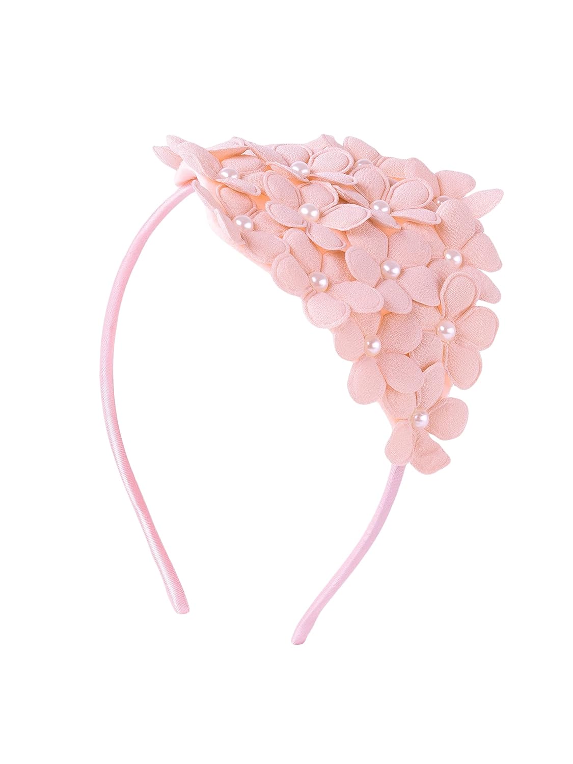 El Regalo Beautiful Bunch Of Flowers Hairband with Pearls, Plastic Headband for Girls Christmas Gift, Pack of 1 - Peach