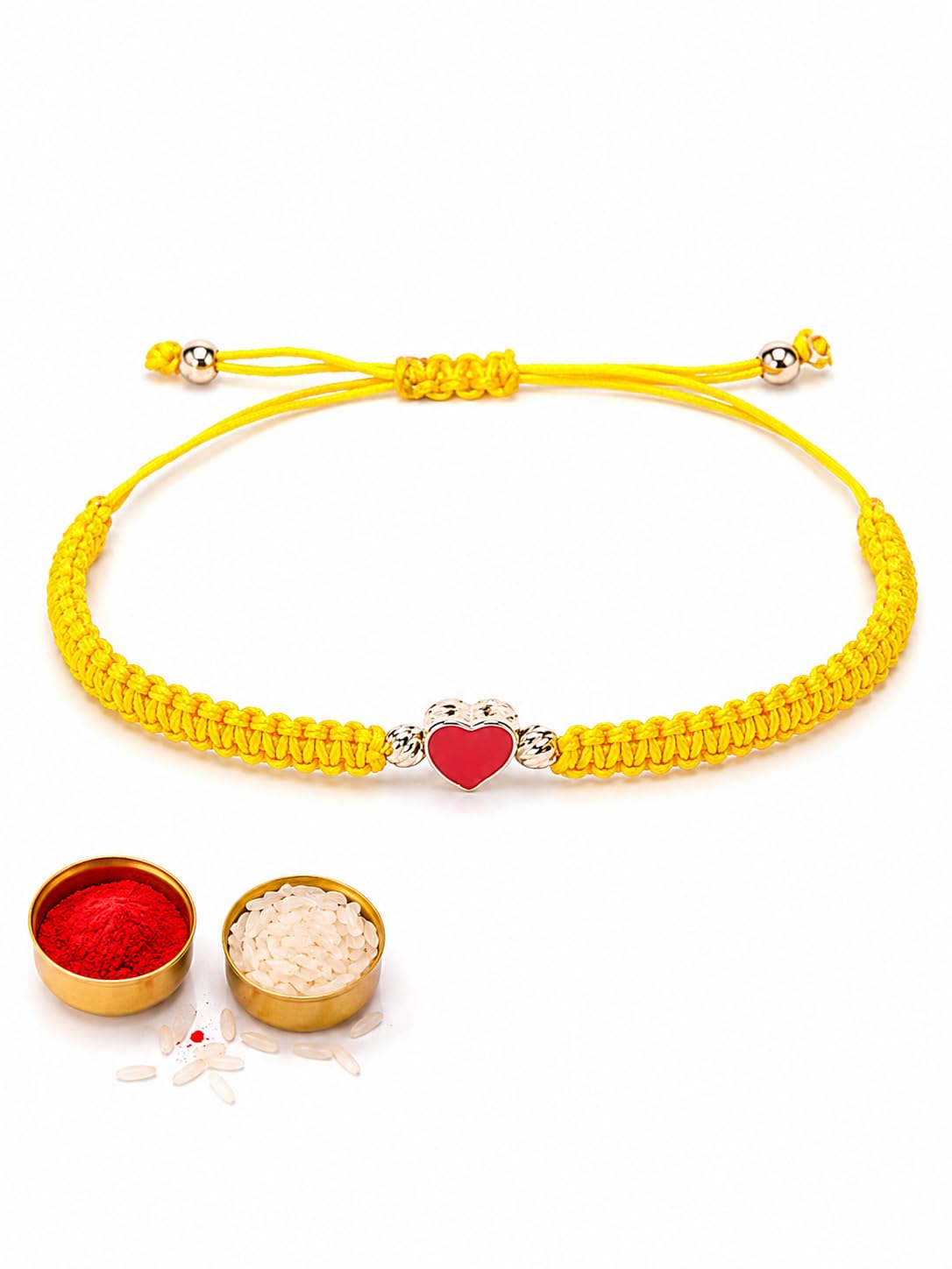 El Regalo 1PC Elegant Heart Bracelet Rakhi for Brother/Bhai with Roli-Chawal & Rakhi Gift Box - Handwoven, Minimalist Design & Beautifully Packed (Yellow)