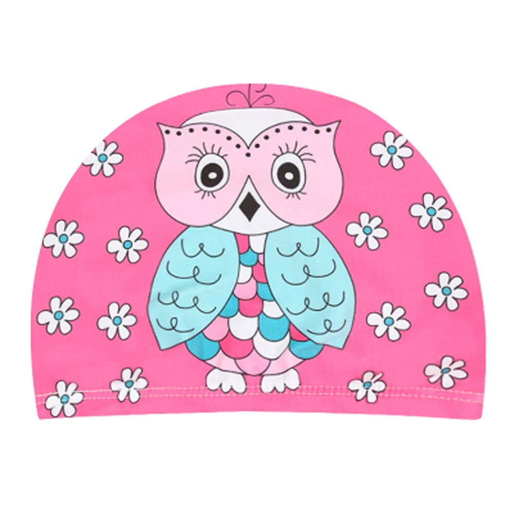 El Regalo 1PC Cute Cartoons/Animal Printed Kids/Babies Swimming Cap (1-6 Years Old) Comfortable Breathable Polyester Fabric Swimming Caps (Not Waterproof) (Pink Owl Swimming Cap)