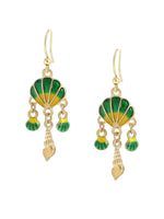 El Regalo Sparkly Tassel Enamel Shell Dangle Earrings- Hypoallergenic Metallic Shell Starfish Fashion Earrings for Girls & Women (Silky Green Shell Earrings)