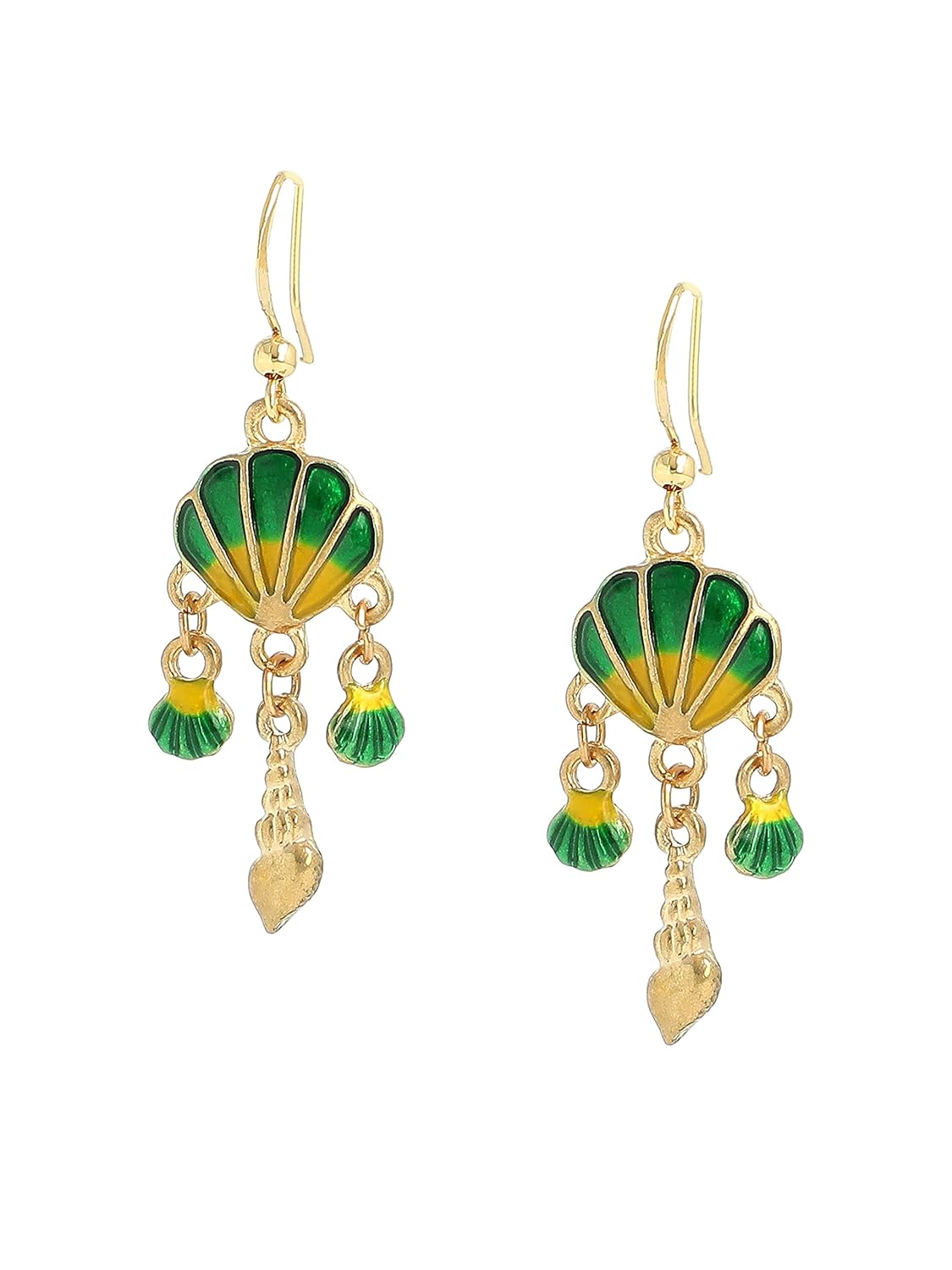 El Regalo Sparkly Tassel Enamel Shell Dangle Earrings- Hypoallergenic Metallic Shell Starfish Fashion Earrings for Girls & Women (Silky Green Shell Earrings)