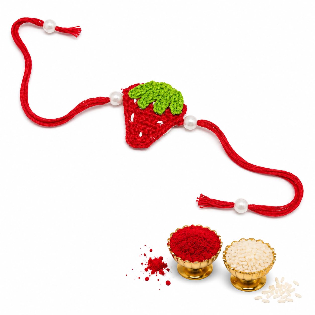 El Regalo Kids Rakhi- Crochet handmade Rakhis for Little Brother/Niece/Nephew with shagun, Message Card in Gift Box- for Kids/Babies/Toddlers (Strawberry)
