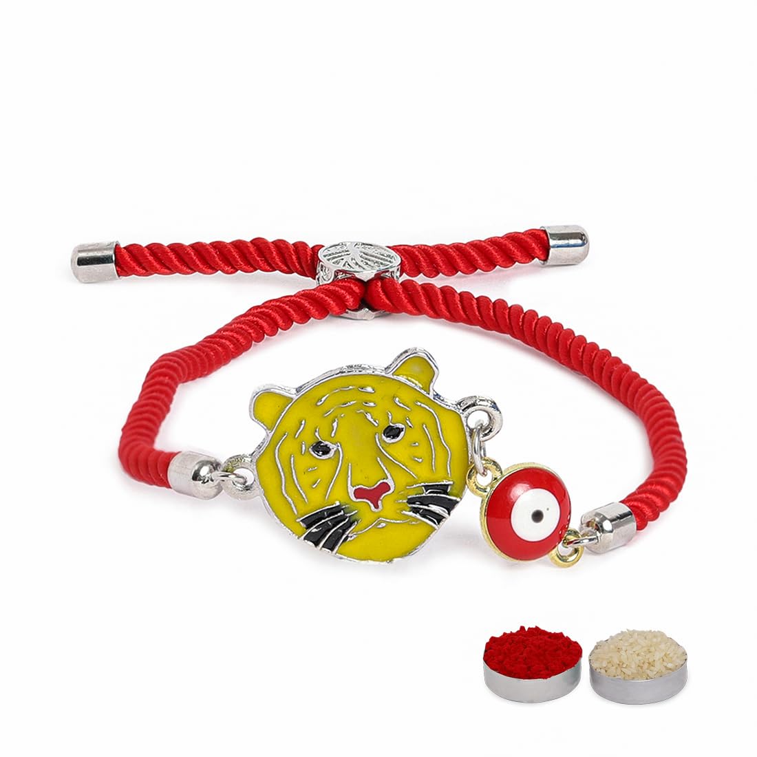 El Regalo Designer Evil Eye Lion Kids Rakhi for Brother- Cute Evil Eye Lion Rakhi with Roli Chawal Shagun, Rakhi Message Card in Rakhi Gift Box for Little Brother (Yellow)
