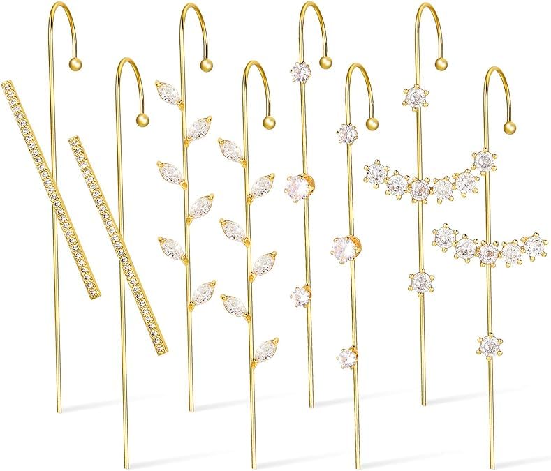 El Regalo 4 Pairs Ear Cuff Earrings for Women Rhinestone Wrap Earrings Ear Crawler Earrings Hook Earrings