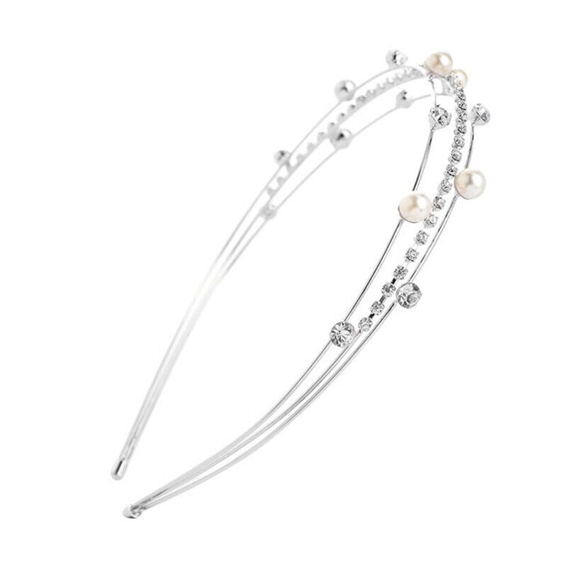 El Regalo Fancy Party 3 Layers Hairband for Girls & Women - Bridal, Wedding Party Pearl AD Hairband (Silver)