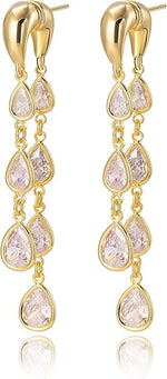 El Regalo 14K Gold Plated Crystal Drop Dangle Earrings for Women - Dainty Front Back Statement Earrings - Hypoallergenic Cubic Zirconia Tear Drop Long Dangly Earrings for Weddings, Parties, and Gifts