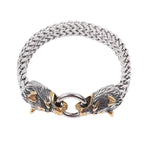 El Regalo Vintage Viking Stainless Steel Wolf Heads Bracelet Men's Punk Mesh Chain Rock Biker Jewelry