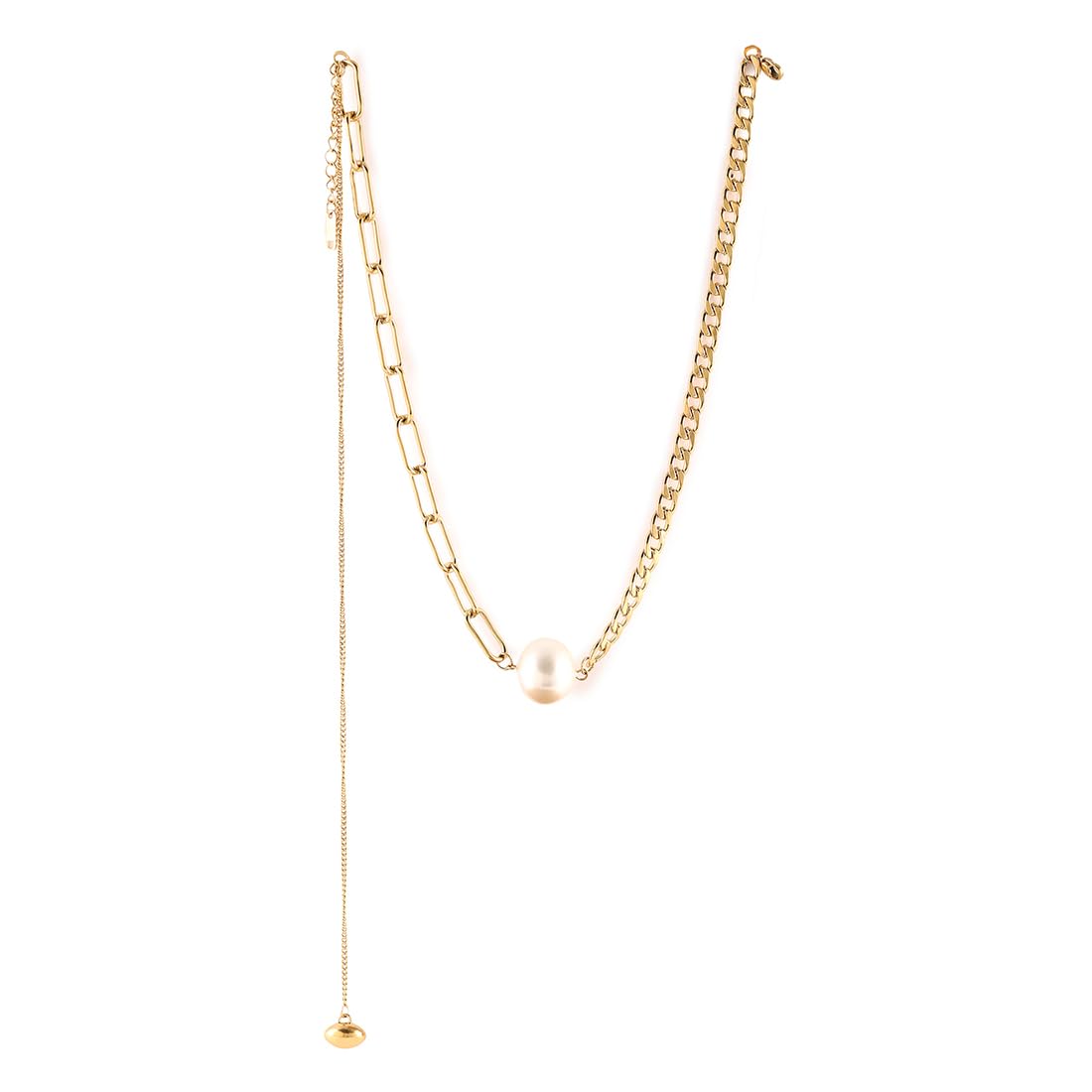 El Regalo Elegant Warterproof 18K Gold Plated Pearl Dainty Ball Bead Chain Necklace - Stainless Steel Anti-Tarnish Jewelry for Women, Girls (Big Pearl Tassel)