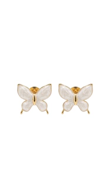 El Regalo Luxurious Oil Drip Stainless Steel Butterfly Stud Earrings for Women & Girls - Minimalist 18K Gold Plated Aesthetic Enamel Butterfly Jewelry for Daily, Party & Gifting (White)