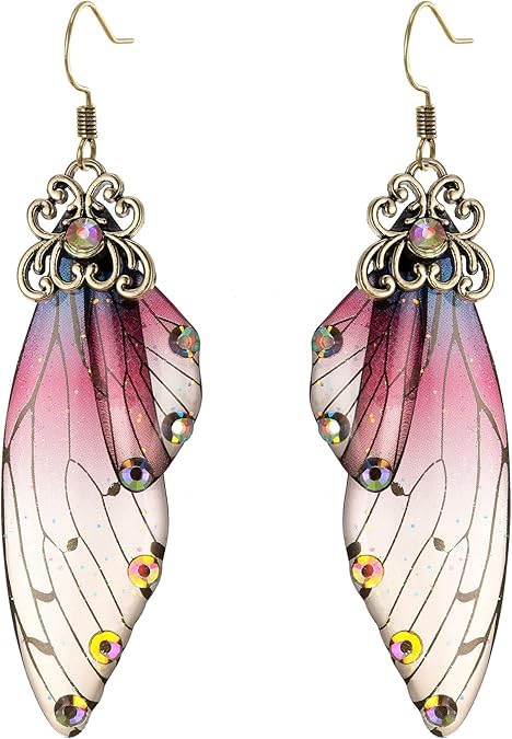 El Regalo Gorgeous Butterfly Wings Earrings - Handcrafted Colorful Austrian Crystal Hook Earrings for Women & Girls | Fantasy Fairy Dangle Earrings | Elegant Jewelry (Wine with Gold Finish)