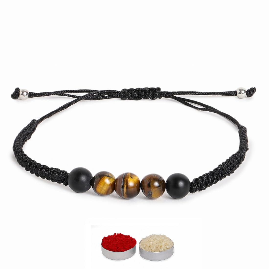 El Regalo 1 PC Natural Tiger Eye Stones Rakhi for Brother/Bhai- Natural Stones Rakhi with Roli-Chawal Shagun, Rakhi Message Card in Rakhi Gift Box