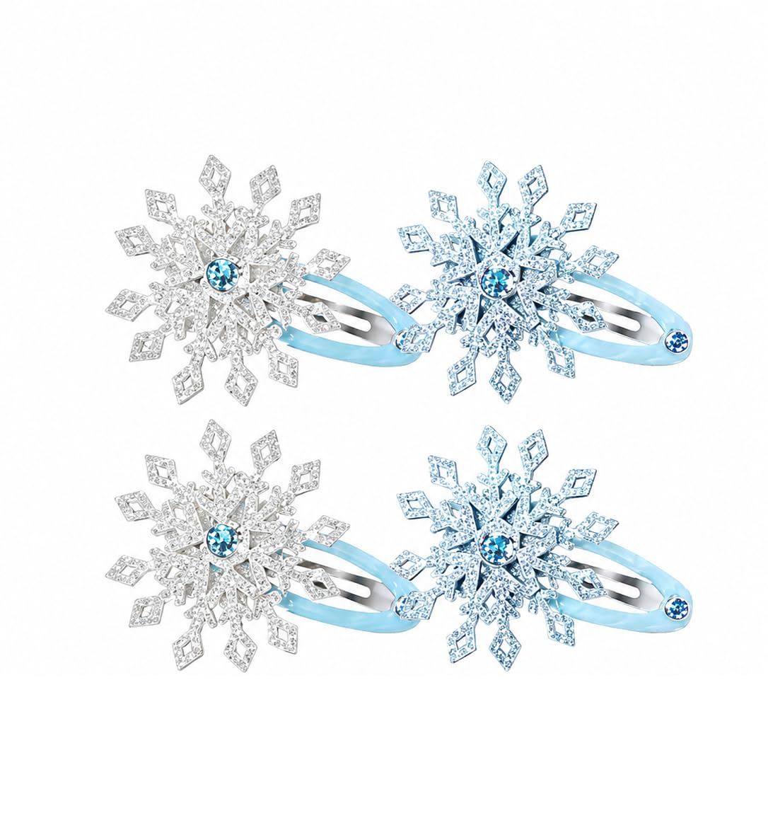 El Regalo 4 PCs Beautiful Snowflake Hair Pins - Snowflake Hair Clips Blue White Christmas Hair Accessories Xmas Rhinestone Hairpin Glitter Snowflake Barrettes (Small Snowflakes)