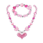 El Regalo Girls Kids Glittery Pink Heart Beads Princess Necklace & Bracelet Jewelry Sets- Acrylic Heart Beads Princess Necklace Bracelet Jewelry Set for Toddlers Girls Kids