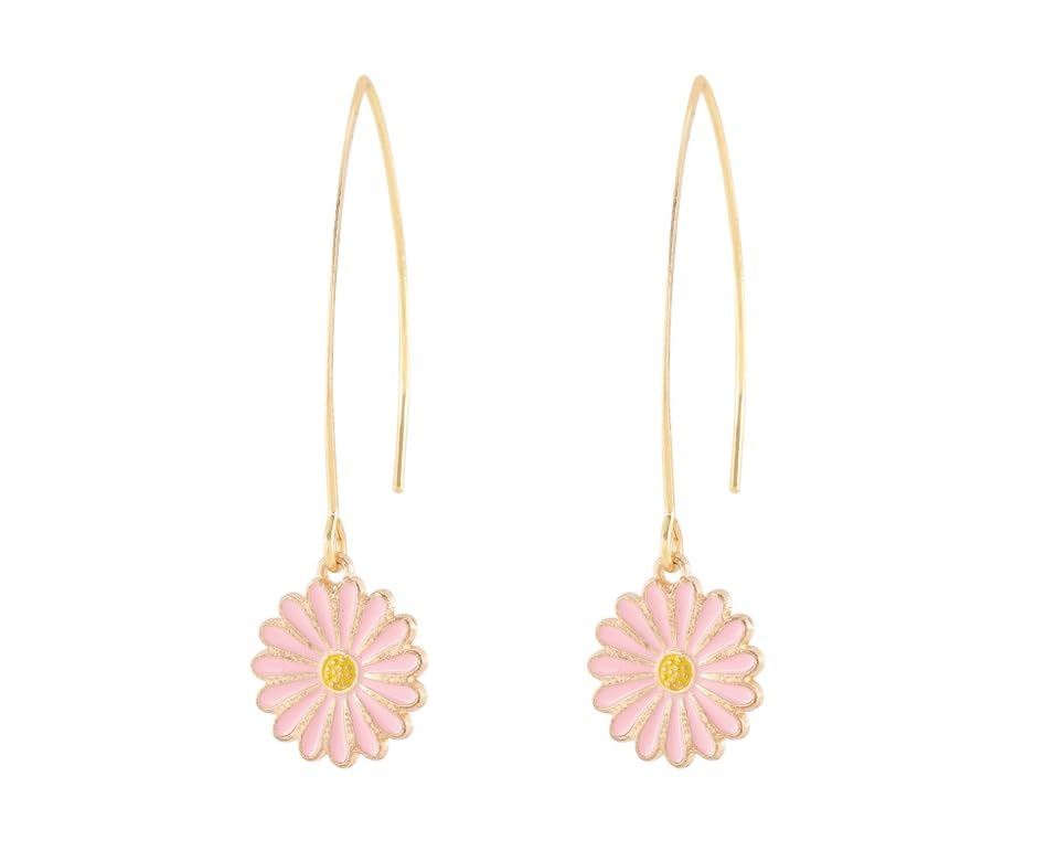 El Regalo Beautiful Enamel Flowers Long Hook Earrings for Women/Girls - Delicate Cute Flowers Charms Hook Earrings (Pink Flower)