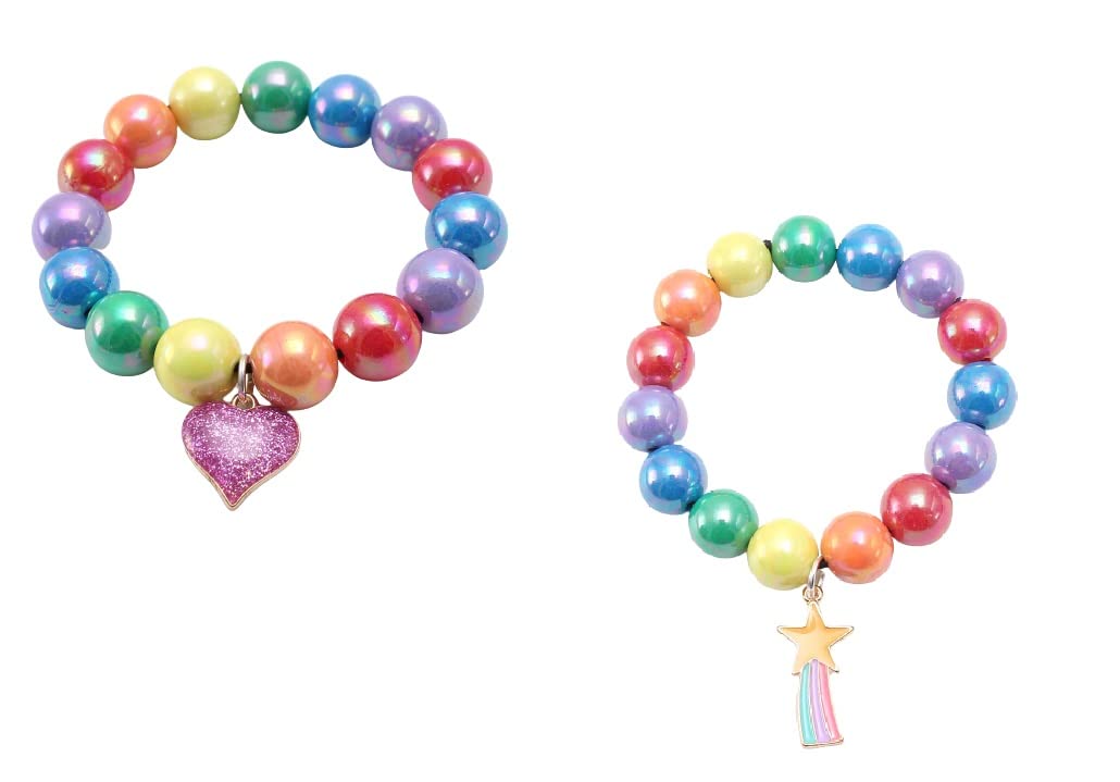 El Regalo 2PCs Girls Kids Rainbow Beads Charms Bracelets Set- Heart, Unicorn, Mermaid, Rainbow, Star charms for Baby Toddler Girls Kids (Star & Heart)