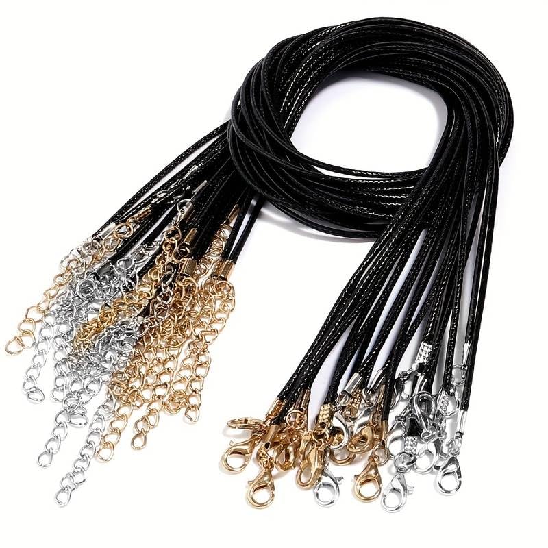 El Regalo 10pcs/Pack DIY Black 1.5MM Waxed Rope Braided Cords with Lobster Clasp Suitable for Necklace Making- Jewelry Accessories Small Business Supplies (5 Gold + 5 Silver)