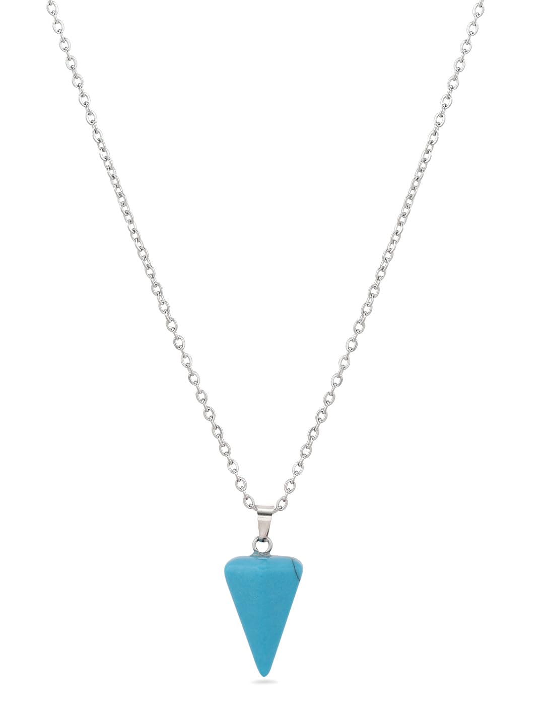 El Regalo 1PC Natural Stones Pointed Pendulum Unisex Pendant Necklace- Natural Healing Stones Peandant Chain Necklaces- Reiki healing/Feng shui (Blue Turquoise)