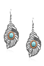 El Regalo Gorgeous Bohemian Ethnic Faux Turquoise Leaf Earrings- Beautiful Boho Hippie Feather Drop Hook Earrings