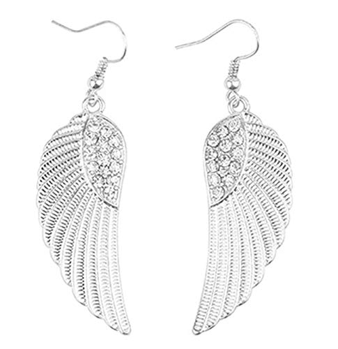 El Regalo Shimmering Feather/Angel Wings Earrings with Stones for Girls & Women (Silver)