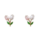 El Regalo Cute Tiny Pink Tulip Flower Bud Stud Earrings for Girls & Women (2 Tulip Buds)