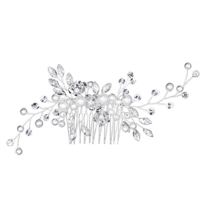 El Regalo Bridal Hair Side Comb For Women- Wedding Girls Hair Clip Leaves Pearl Rhinestone Crystal Spray Flower Hair Floral Vintage Hair Barrette Bridesmaids Headpiece
