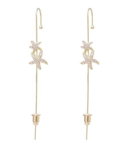 El Regalo 1 Pair Fancy Western Ear Wrap Needle Ear Crawler Earrings - Inlaid Zircon, Elegant Ear Cuff Climber Hook Earrings for Women Girls (Star Fish Needle)