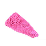 El Regalo's 1PC Winter Crochet Knitted Headwrap Headband with 3D flower & Button for Girls & Women- Ear Warmer Hair Muffs Band | Winter Designer Headbands for Teens & Women (Pink)