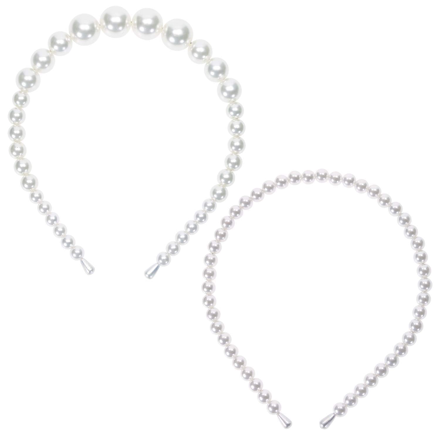 El Regalo 2 PCs Pearl Beads Decoration Plastic Hair Band Headband for Kids, Girls and Women (Pattern 3)